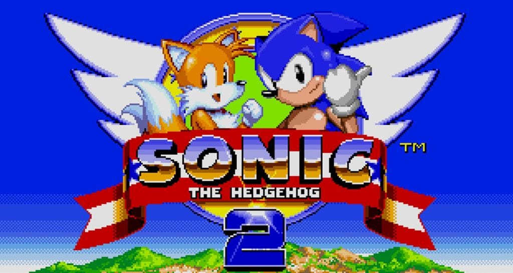 Tela de abertura do jogo Sonic 2 do Mega Drive.