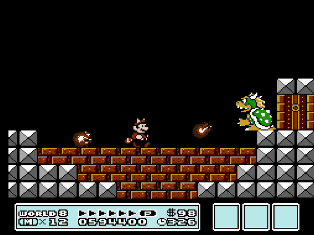 Mamaaa Miaaaa, it´s me "BOWSER" (pensou que eu falaria Mário né?, tudo bem sem piadas de Mário e armário), Bowser é um grande vilão todos sabemos, talvez não o mais perigoso de todos, mas acredito que o mais iconico, na imagem o desafio final em Super Mário Bros 3, aqui não tinha machado para cortar  ponte, tinha de pensar e calcular os movimentos.