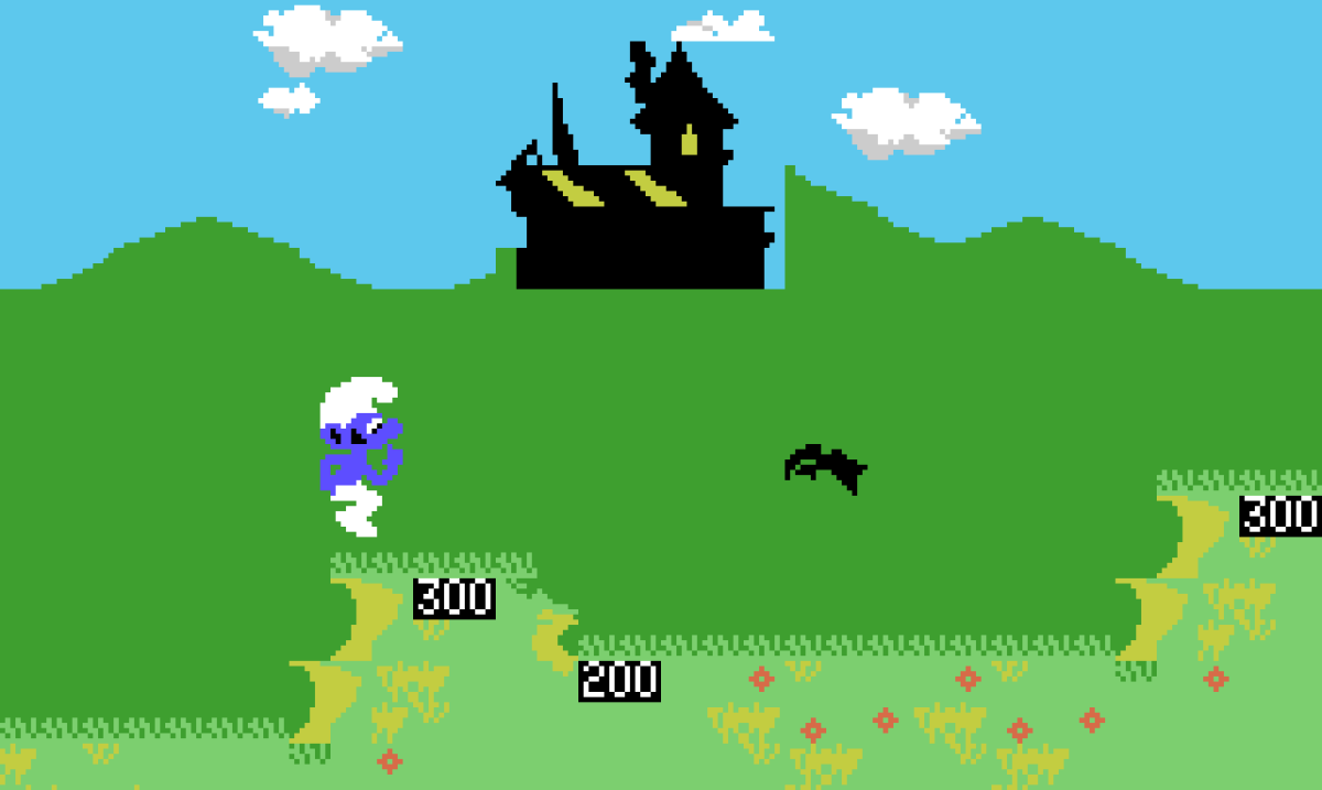 Pular e pular e pular e pular, a essência de Smurfs, tá bom e um pouco de estratégia.