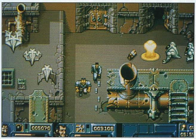 Cenários variados para se explorar e detonar os inimigos, um game inovador para a época.