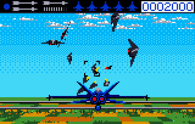 O que se esperar de um game de avião? Visão em terceira pessoa e muitos inimigos para abater e controlar o uso dos mísseis é essêncial.